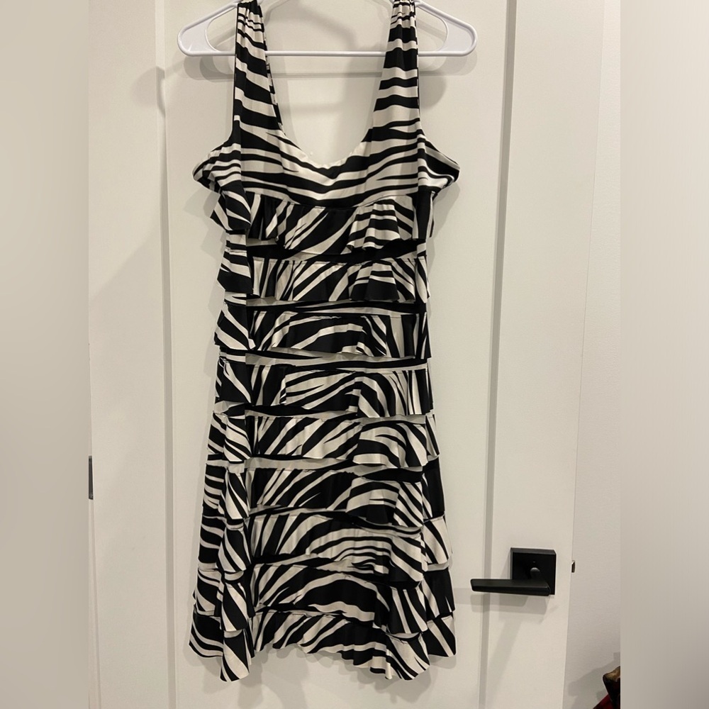 Retro Tango Mango Black And White Flapper Frill Dress Size XL - Picture 3 of 10